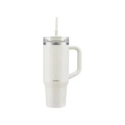 BODUM Reisebecher mit Henkel und Silikonstrohhalm »TRAVELMUG« (Weiß/Creme) - B-Ware sehr gut