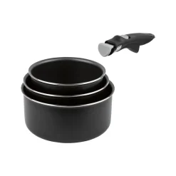 CRIVIT Aluminium-Kochgeschirr-Set 4-teilig, mit abnehmbarem Griff (Topfset) - B-Ware neuwertig