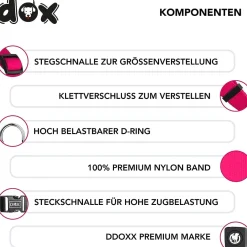 DDOXX Hundegeschirr Nylon, Step-In, Verstellbar, Ausbruchsicher, Pink, XS - B-Ware sehr gut