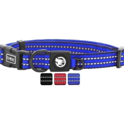 DDOXX Hundehalsband Nylon, reflektierend, verstellbar, gepolstert,Blau, S - B-Ware sehr gut