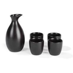 ERNESTO® Sake-Set, 5-teilig, Steingut (Schwarz) - B-Ware sehr gut