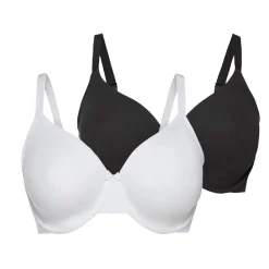 ESMARA® Damen Bügel-BHs, 2 Stück, hohen Baumwollanteil (Schwarz/weiß, 90D) - B-Ware neuwertig