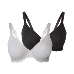 esmara® Damen Bügel-BHs, 2 Stück, mit gemouldeten Cups (schwarz/hellgrau, 90D) - B-Ware neuwertig