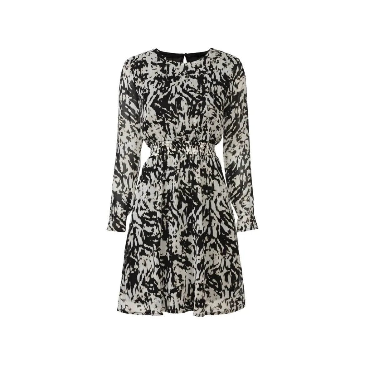 esmara® Damen Chiffon-Kleid mit transparenten Ärmeln (schwarz/weiß, 42) - B-Ware neuwertig