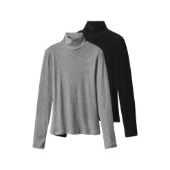 esmara® Damen Gerippte Rollkragenshirts, 2 Stück (schwarz/grau, S(36/38)) - B-Ware neuwertig