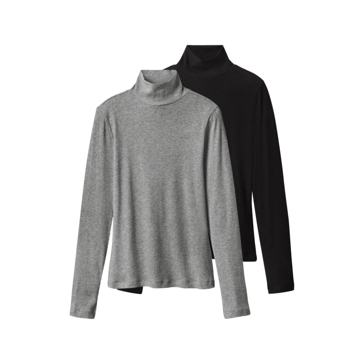 esmara® Damen Gerippte Rollkragenshirts, 2 Stück (schwarz/grau, S(36/38)) - B-Ware neuwertig