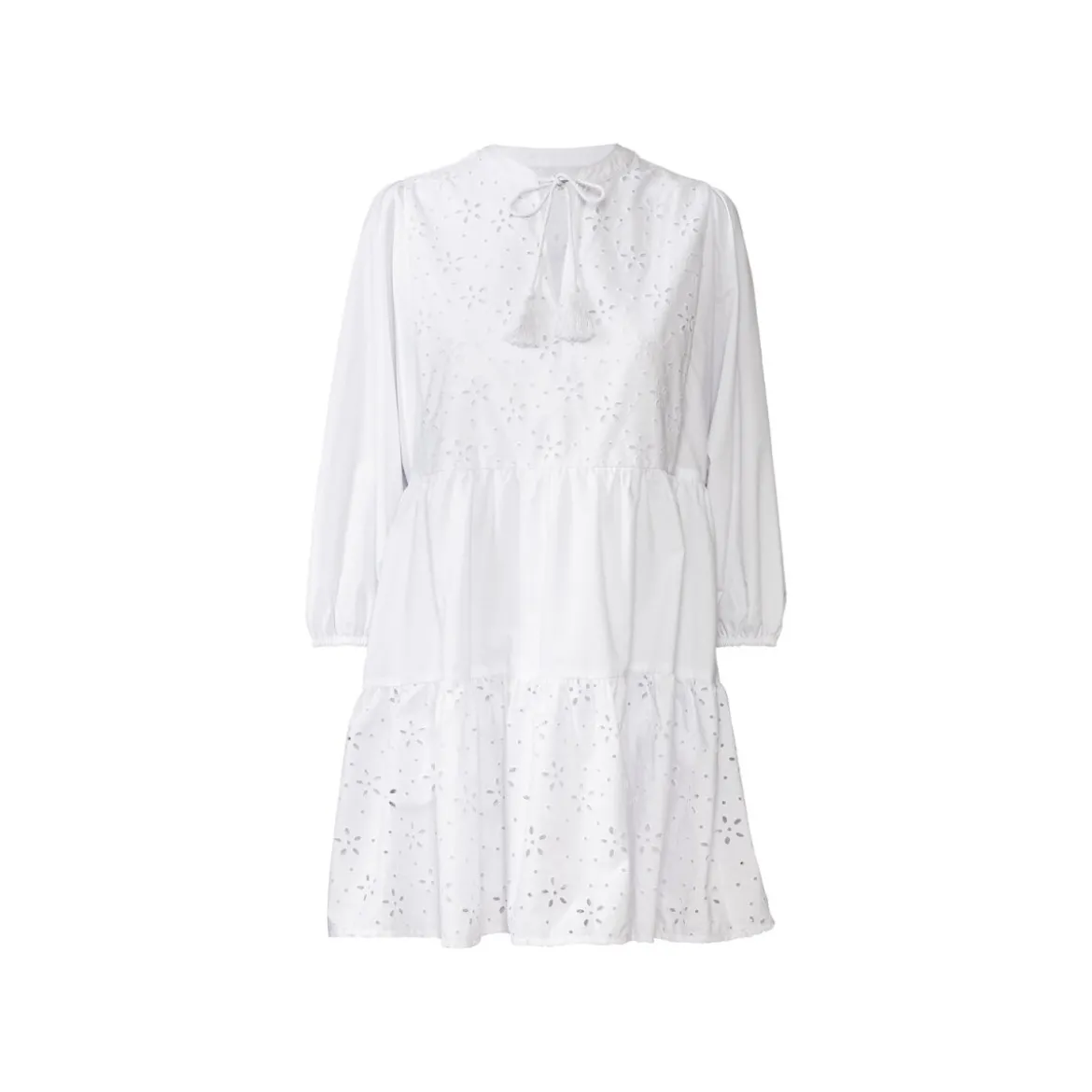esmara® Damen Kleid mit modischer Lochstickerei (weiß, 40) - B-Ware neuwertig