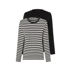 esmara® Damen Langarmshirt, 2 Stück, mit Baumwolle (Streifen/weiß/schwarz, L(44/46)) - B-Ware sehr gut