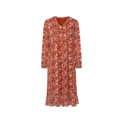 esmara® Damen Midi-Kleid, in moderner 3/4-Länge (gemustert/orange, 44) - B-Ware neuwertig