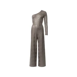 esmara® Damen Oneshoulder-Jumpsuit mit Metallic-Animal-Schimmereffekt (L(44/46)) - B-Ware neuwertig