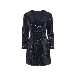 esmara® Damen Pailletten-Kleid / Pailletten-Wickelkleid, mit Rundhalsausschnitt / V-Ausschnitt (Navy, XS(32/34)) - B-Ware Beschädigt