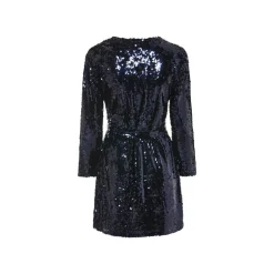 esmara® Damen Pailletten-Kleid / Pailletten-Wickelkleid, mit Rundhalsausschnitt / V-Ausschnitt (Navy, XS(32/34)) - B-Ware Beschädigt