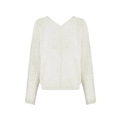 esmara® Damen Pullover, in modischem Lochstrickmuster (Weiß, S(36/38)) - B-Ware neuwertig