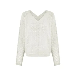 esmara® Damen Pullover, in modischem Lochstrickmuster (Weiß, S(36/38)) - B-Ware neuwertig