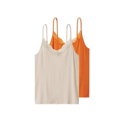 esmara® Damen Spaghettitops, 2 Stück (orange/beige, XS(32/34)) - B-Ware neuwertig