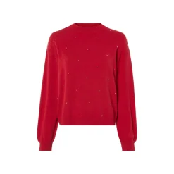 esmara® Damen Strickpullover, mit aufgesetzten Silberperlen (Rot, XS(32/34)) - B-Ware neuwertig