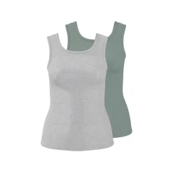 esmara® Damen-Tops, gerippt, 2 Stück, M, grün/grau - B-Ware neuwertig
