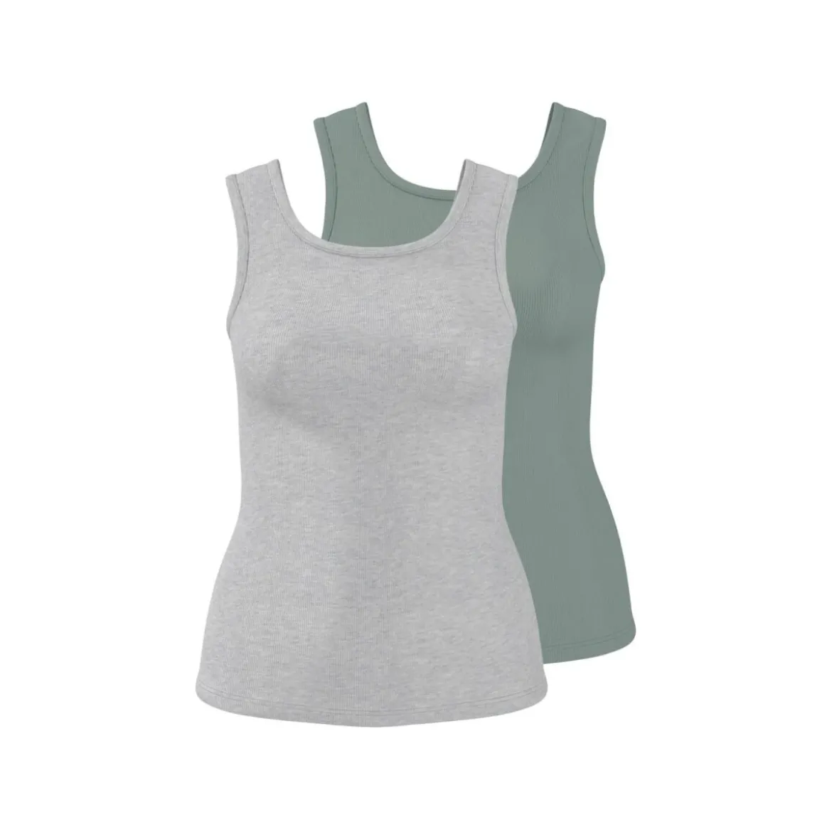 esmara® Damen-Tops, gerippt, 2 Stück, M, grün/grau - B-Ware neuwertig