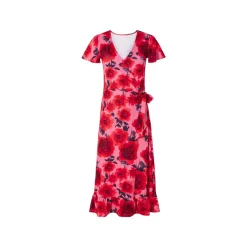 esmara® Damen Wickelkleid mit verspielten Volants (Muster pink/rot, S) - B-Ware neuwertig
