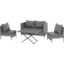 Gardamo Vigo Lounge Set, aus Geflecht Mix, 4-teilig, grau - B-Ware Transportschaden