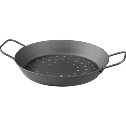 GRILLMEISTER Ø 32 Eisen-Grillpfanne / Ø 28,5 Eisen-Grillpfanne mit perforiertem Boden / Ø 20 Eisen-Grillpfanne mit Servierbrett - B-Ware