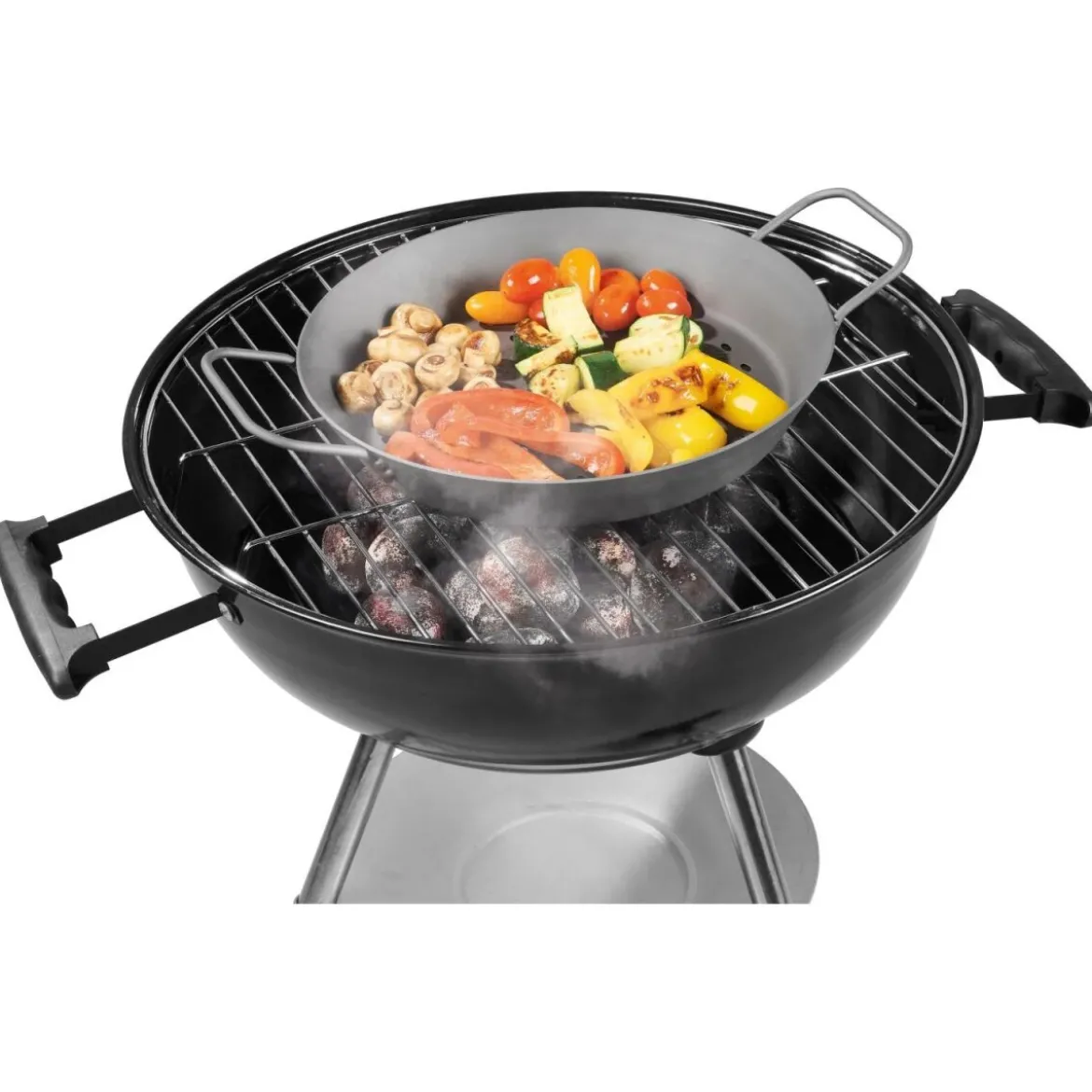 GRILLMEISTER Ø 32 Eisen-Grillpfanne / Ø 28,5 Eisen-Grillpfanne mit perforiertem Boden / Ø 20 Eisen-Grillpfanne mit Servierbrett - B-Ware