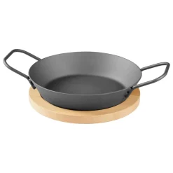 GRILLMEISTER Ø 32 Eisen-Grillpfanne / Ø 28,5 Eisen-Grillpfanne mit perforiertem Boden / Ø 20 Eisen-Grillpfanne mit Servierbrett - B-Ware
