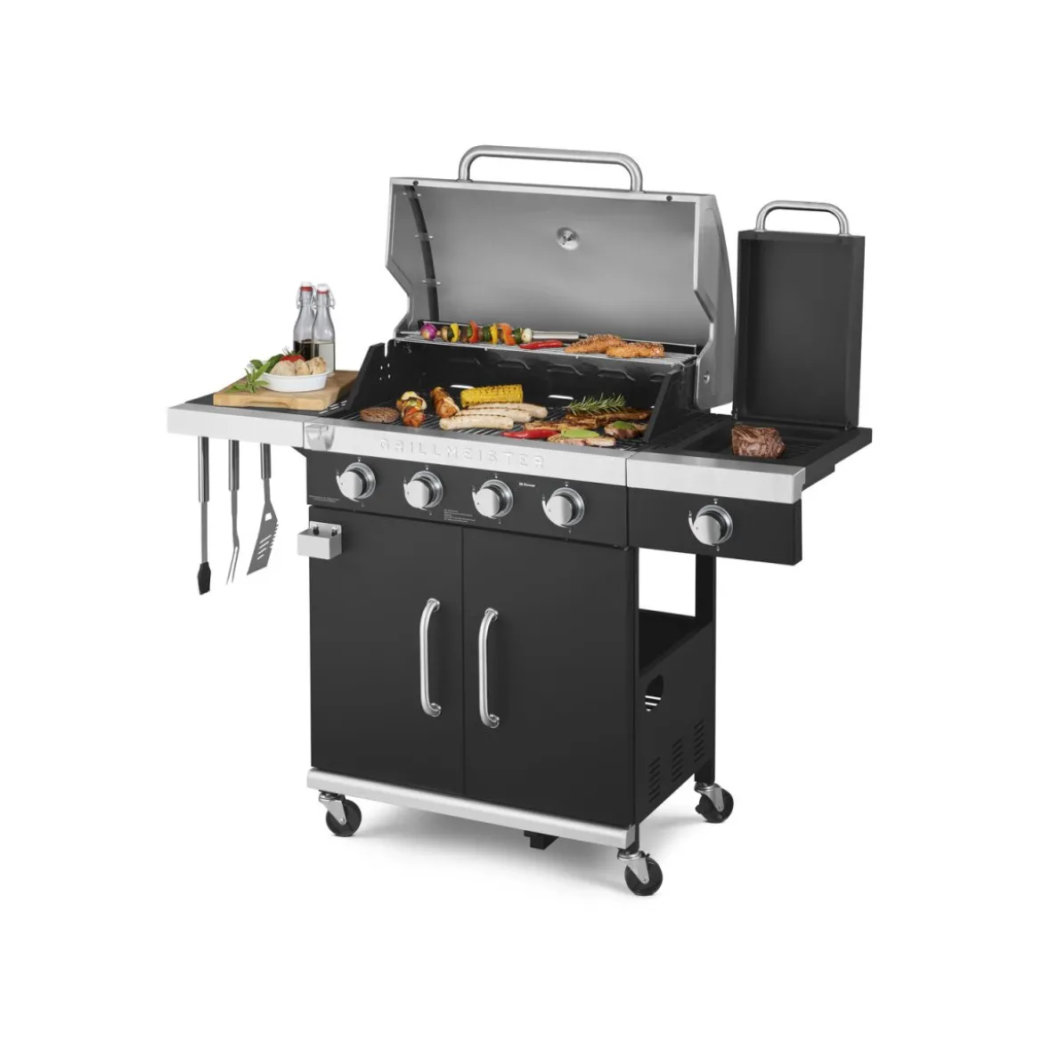 GRILLMEISTER Gasgrill, 4plus1 Brenner, 19,7 kW, mit 4 Garzonen - B-Ware neuwertig