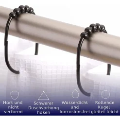 2 Lb. Depot 12er Set Duschvorhangringe, aus Edelstahl, schwarz - B-Ware sehr gut