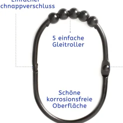 2 Lb. Depot 12er Set Duschvorhangringe, aus Edelstahl, schwarz - B-Ware sehr gut