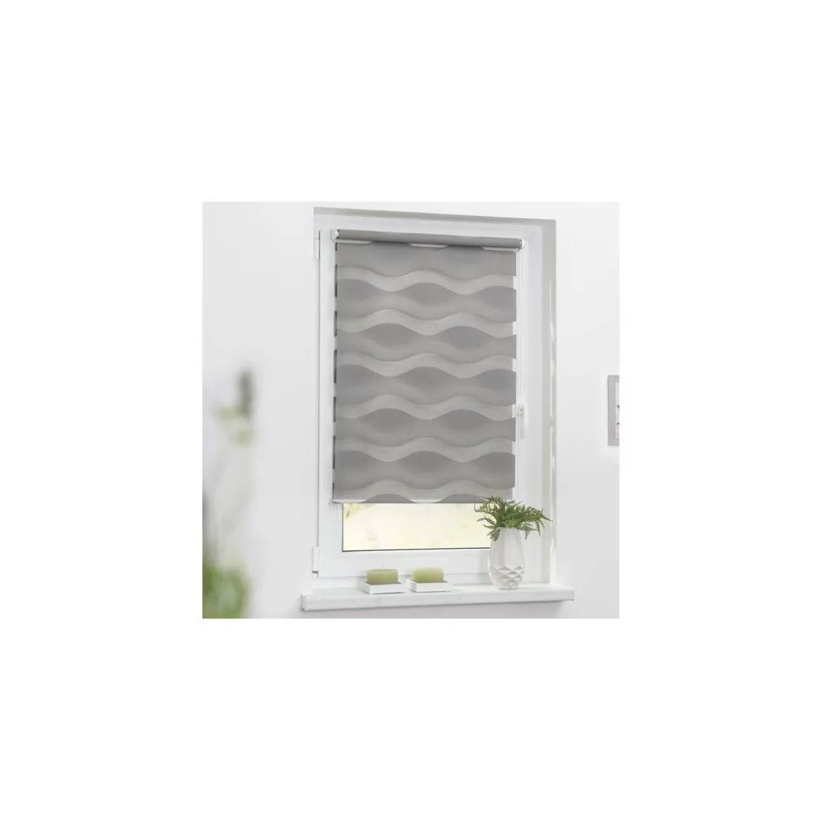 Lichtblick Duo Rollo Welle Doppelrollo Klemmfix 70 x 150 cm grau - B-Ware neuwertig