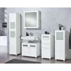 LIVARNO home Bad-Hochschrank »Basel« mit 2 Glasrahmentüren - B-Ware neuwertig