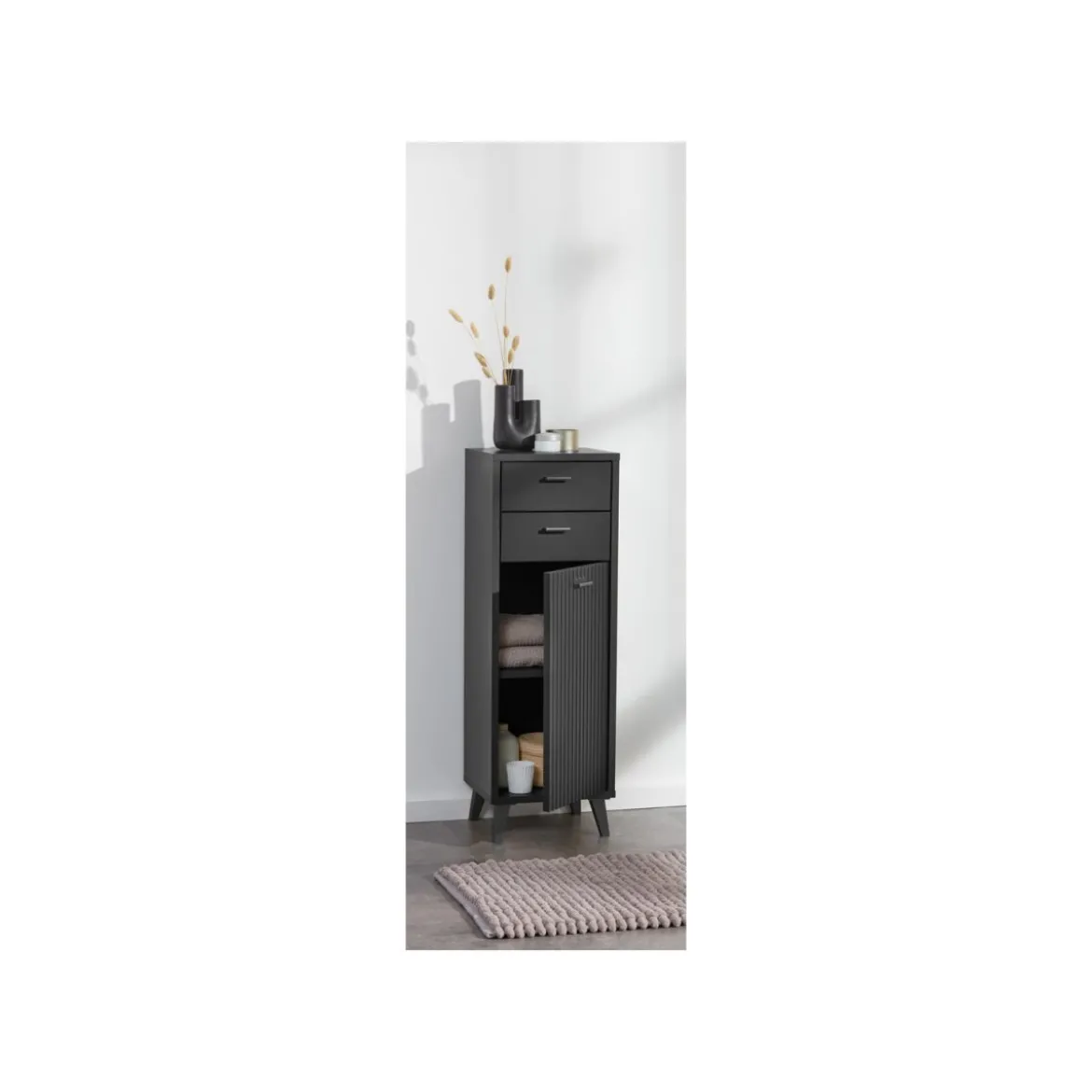 LIVARNO home Bad-Seitenschrank, mit Wellenoptik, schwarz - B-Ware sehr gut
