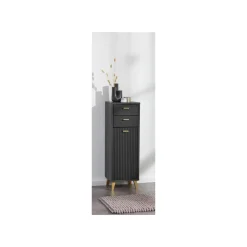 LIVARNO home Bad-Seitenschrank, mit Wellenoptik, schwarz - B-Ware sehr gut
