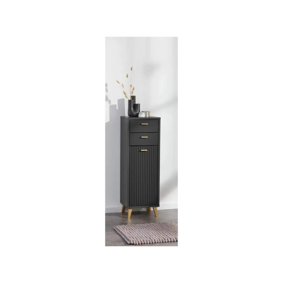 LIVARNO home Bad-Seitenschrank, mit Wellenoptik, schwarz - B-Ware sehr gut