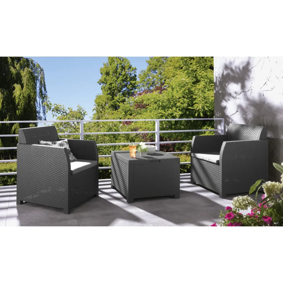 LIVARNO home Balkonmöbel-Set, mit Stauraumfunktion, 3-teilig - B-Ware