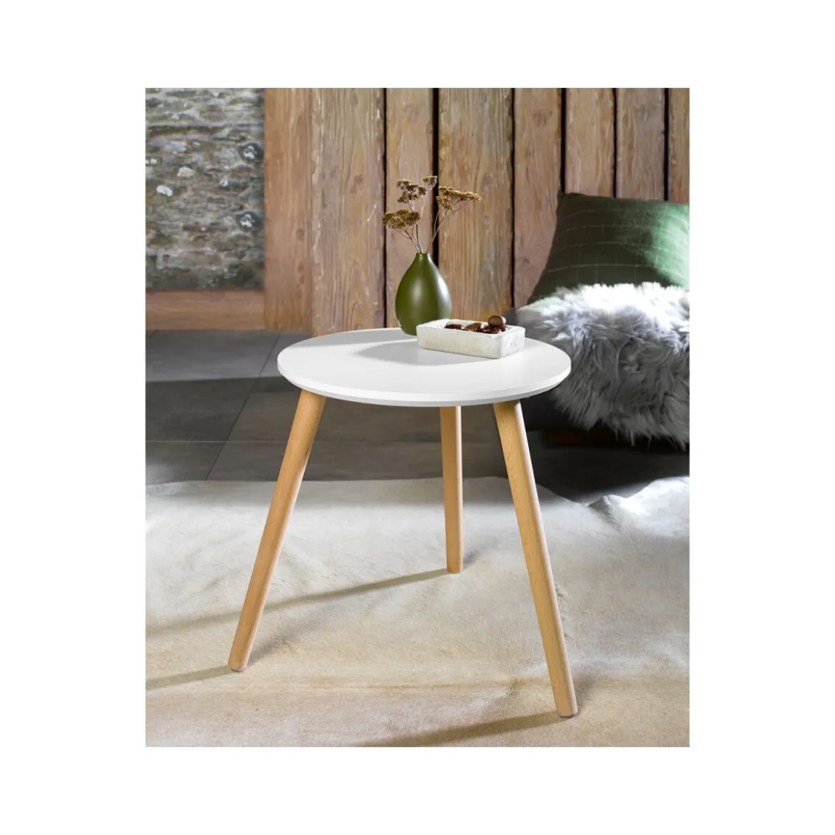 LIVARNO HOME Beistelltisch, aus Massivholz, Ø40cm (Weiß) - B-Ware Transportschaden Kosmetisch