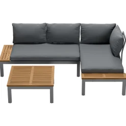 LIVARNO home Loungeecke, 3-teilig, aus Alu und Holz, braun/grau - B-Ware neuwertig