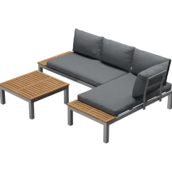 LIVARNO home Loungeecke, 3-teilig, aus Alu und Holz, braun/grau - B-Ware neuwertig