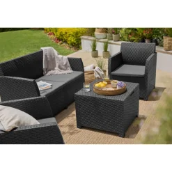 LIVARNO home Loungeset mit Tisch, 4-teilig, Kunststoff, anthrazit - B-Ware neuwertig