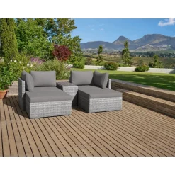 LIVARNO HOME Multifunktions-Loungegruppe Geflecht, 5-teilig, hellgrau - B-Ware neuwertig