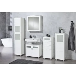 LIVARNO home Spiegelschrank Basel, mit 6 Glas-Einlegeböden, weiß - B-Ware Transportschaden