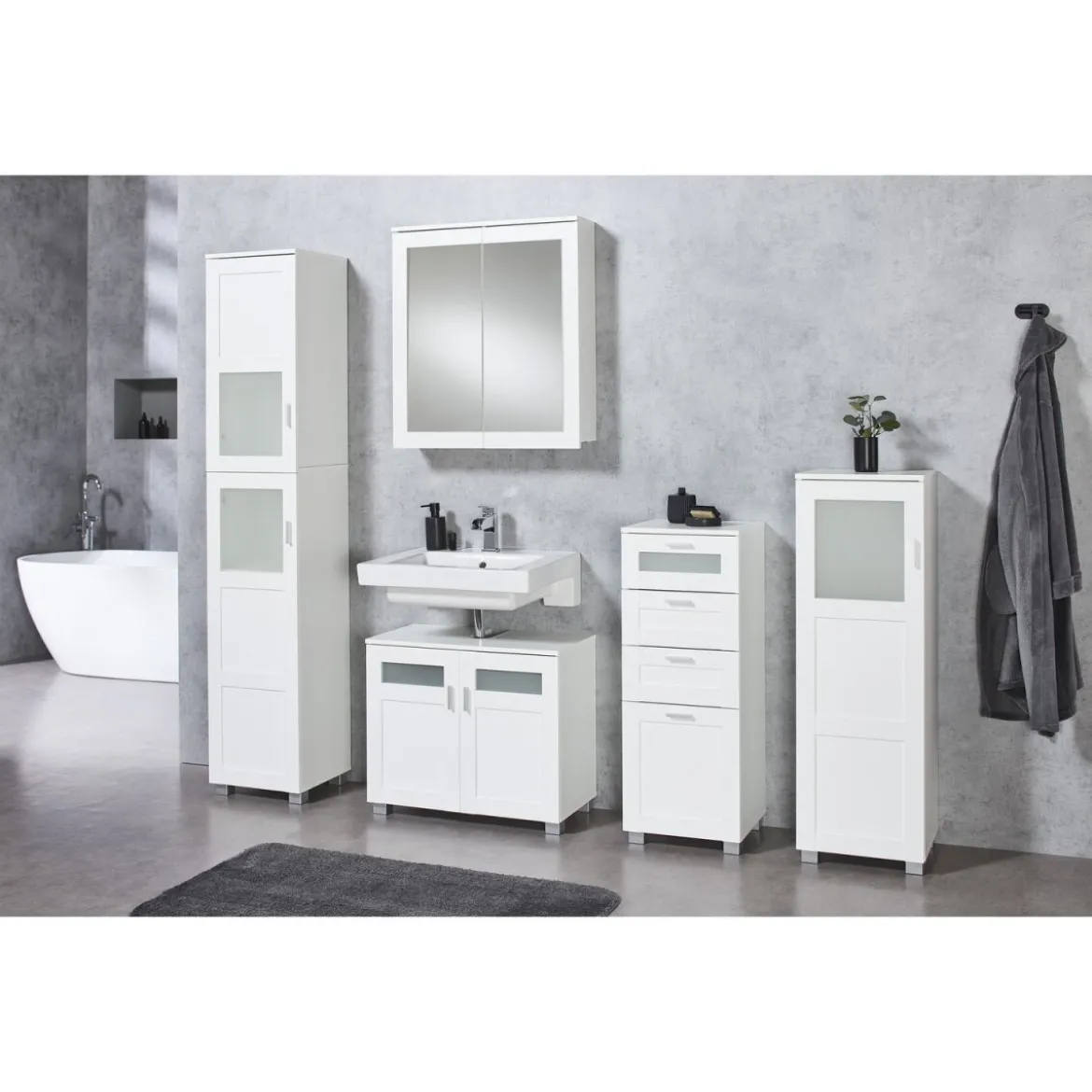 LIVARNO home Spiegelschrank Basel, mit 6 Glas-Einlegeböden, weiß - B-Ware Transportschaden