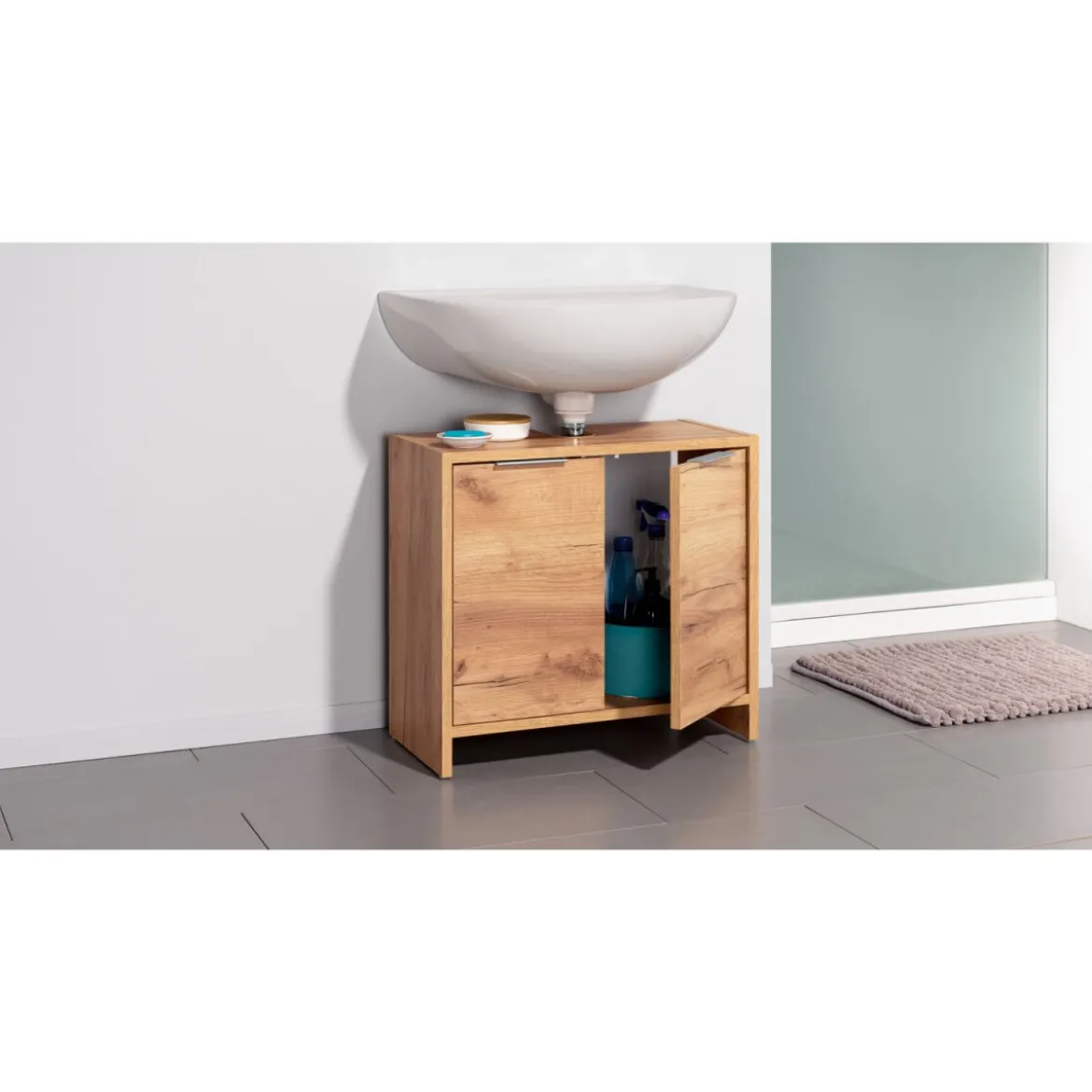 LIVARNO home Waschbeckenunterschrank Verona, in Eiche Wotan - B-Ware sehr gut