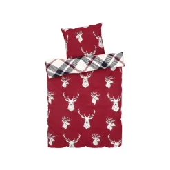 LIVARNO home Winter Jersey Bettwäsche, 155 x 220 cm (Rentier/rot) - B-Ware neuwertig