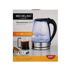 Michelino Wasserkocher mit LED-Beleuchtung, 1.7 L, silber - B-Ware neuwertig
