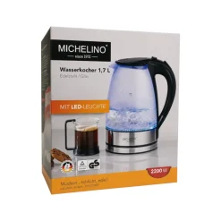 Michelino Wasserkocher mit LED-Beleuchtung, 1.7 L, silber - B-Ware neuwertig
