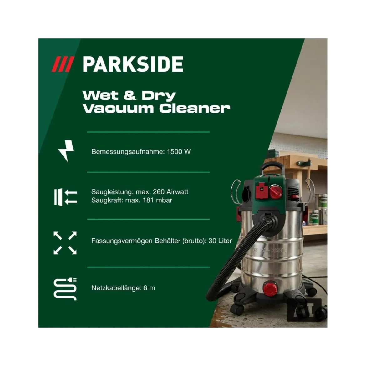 PARKSIDE® Nass-/ Trockensauger »PWD 30 C1« - B-Ware Transportschaden Kosmetisch