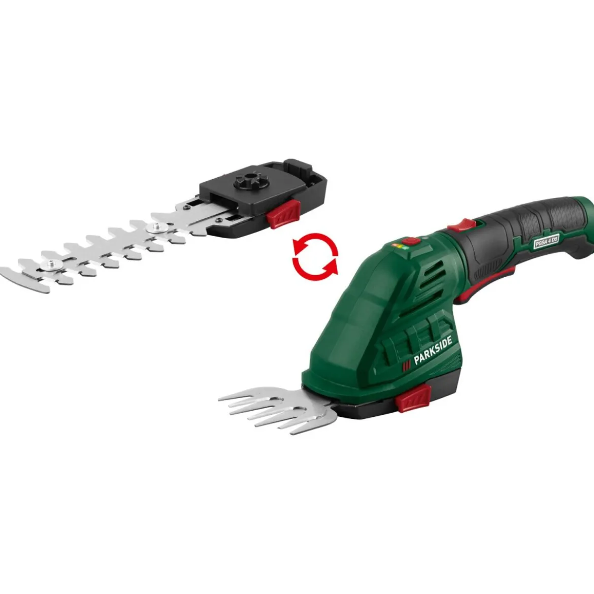 PARKSIDE® 4 V 2-in-1 Akku-Gras- und Strauchschere »PGSA 4 D5«, mit 180° drehbarem Softgriff - B-Ware