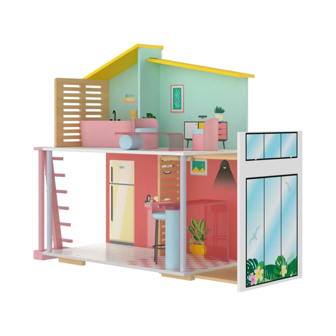 PLAYTIVE Holz Fashion Doll Puppenhaus, 8-teilig - B-Ware sehr gut